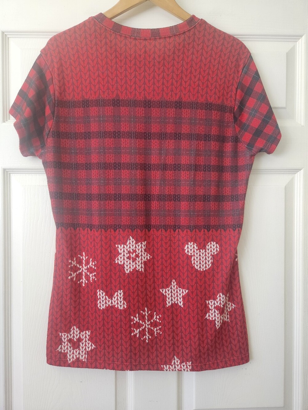 Disney Rare Red Plaid Minnie & Mickey Graphic Short Sleeve Tee - Women's Large - Picture 6 of 7